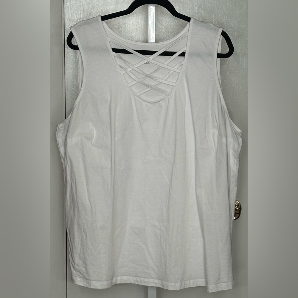 Roaman’s White Crisscross Neck Tank Top 1X 22/24 Sleeveless Layering